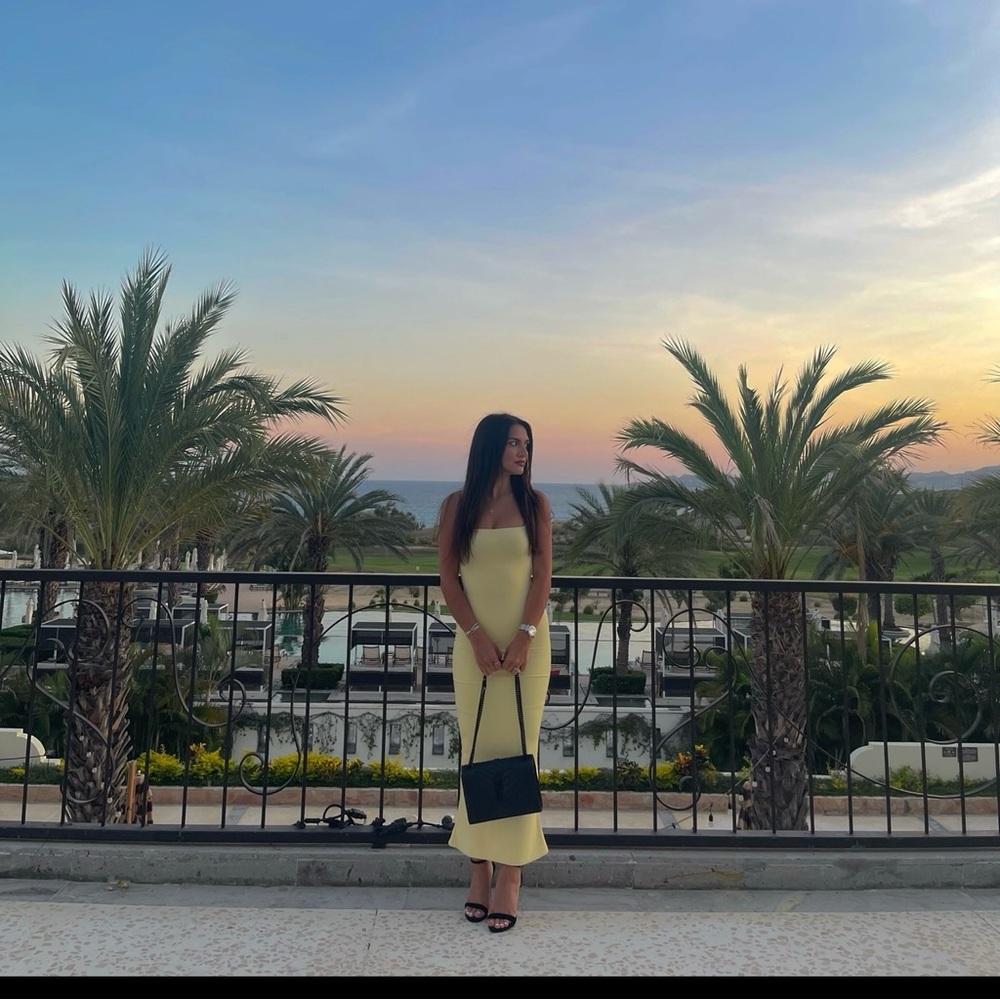 Square Neck Midi Dress in Pastel Yellow